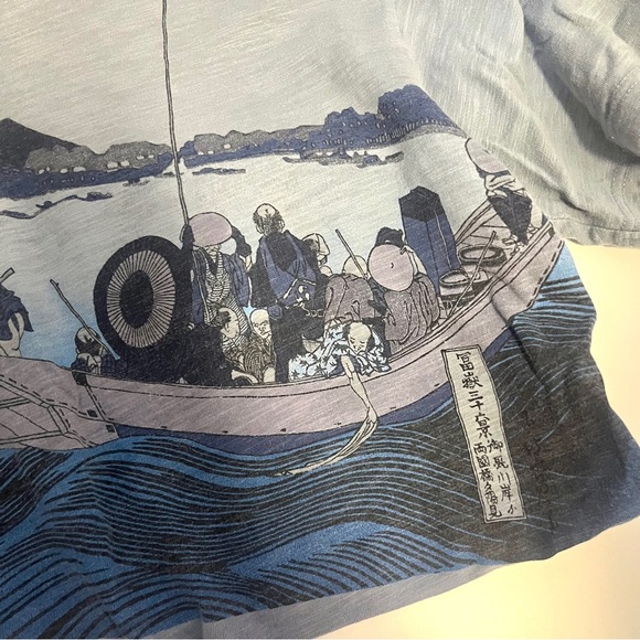 (women) uniqlo • hokusai blue gray ombré japanese graphic oversized tshirt - Picture 7 of 14
